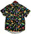 Magic Mushroom Print Short Sleeve Button-up Shirt, Black/Multicolor