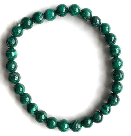 Malachite, Rare Stone Bead Mala Stretch Bracelet