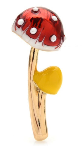 Metallic Red & Gold Mushroom Enamel Pin