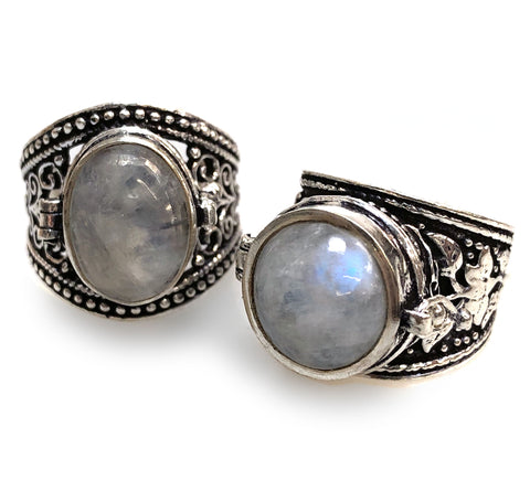 Moonstone Poison Rings, Silver Plated