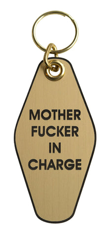 Mother Fucker In Charge Motel Style Keychain Tag, Gold and Black, by Well Done Goods