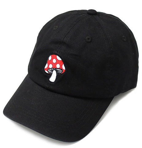 Mushroom Embroidered Dad Hat - black