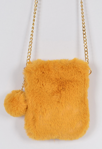 Small Fuzzy Crossbody Bag, Cellphone Purse. Silky Faux Fur Bag