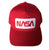 NASA Worm Logo Snapback Cap, red. Well Done Goods