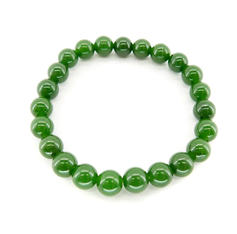Nephrite Jade Mala Bracelet, Vibrant Green Round Stone Bead Stretch Bracelet