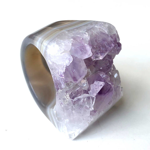 Amethyst Raw Stone Geode Ring, Large Crystal Chunky Ring
