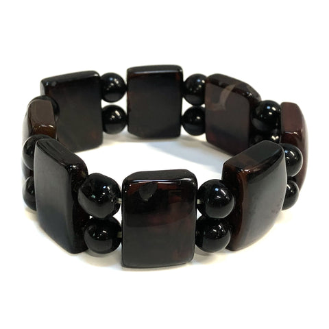 Obsidian Large Flat Stone Bead Stretch Bracelet