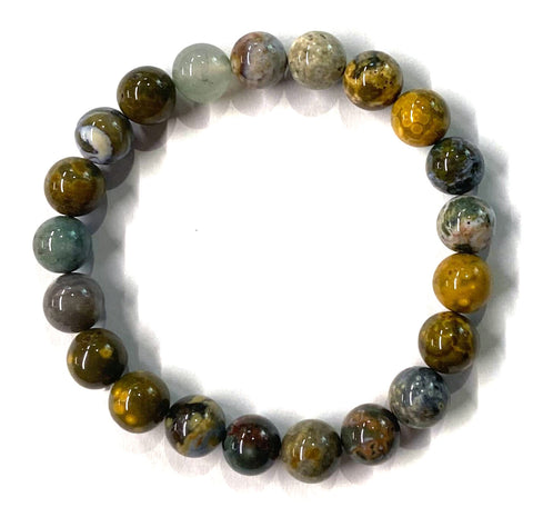 Ocean Jasper Round Stone Bead Mala Stretch Bracelet