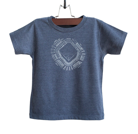 Old Tiger Stadium, Navin Field Blueprint White on Heather Navy Toddler T-Shirt, Well Done Goods