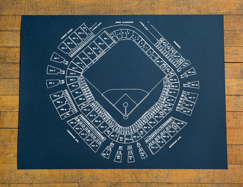 Old Tiger Stadium Blueprint Silkscreened Poster, Navin Field Print 19"x 25", Well Done Goods