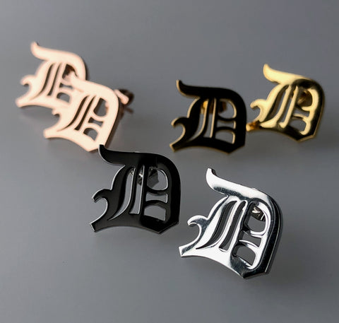 Old English D Stud Earrings, Detroit Old English Script