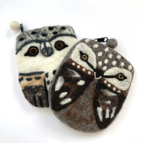 Cute Owl Wool Felt Zipper Pouch - Fair Trade Craft from Nepal