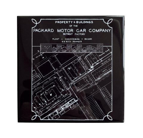 Packard Plant Engineering Blueprint Drink Coaster, Well Done Goods