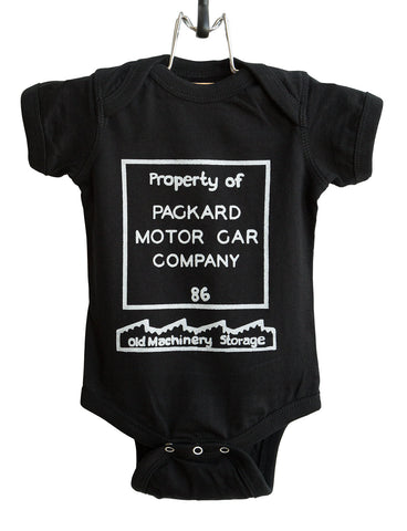 Packard Plant "Property Of" White on Black Baby Snapsuit, Well Done Goods