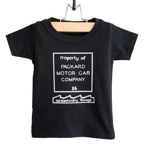 Packard Plant "Property Of" White on Black Toddler T-Shirt, Well Done Goods