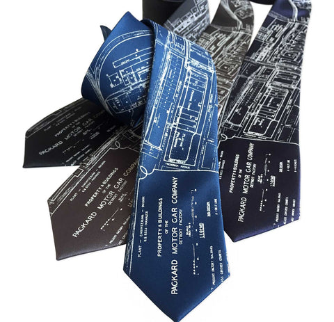 Packard Plant Engineering Blueprint Neckties, Detroit Map Ties, by Cyberoptix