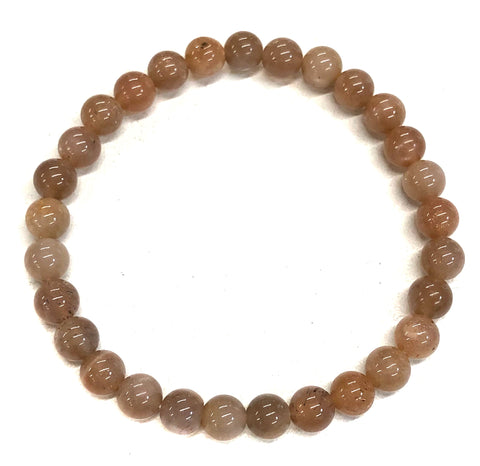 Peach Moonstone Mala Bracelet, Stone Bead Stretch Bracelets