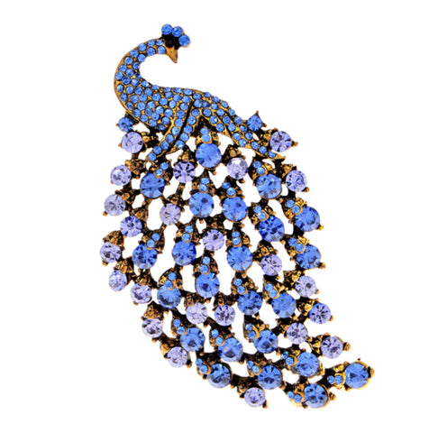 Periwinkle Peacock Rhinestone Lapel Pin, Brooch