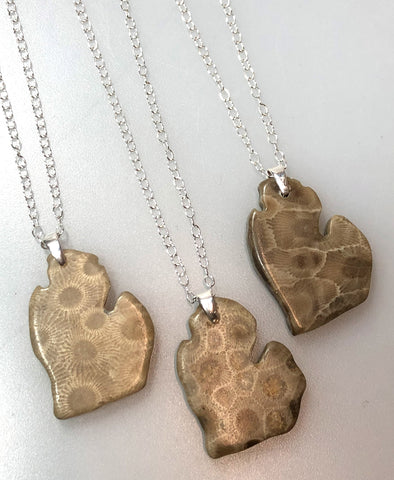 Michigan Mitten Petoskey Stone Pendants