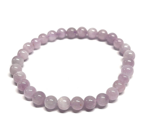 Pink Kunzite Bracelet, Pale Lilac Spodumene Rare Stone Bead Mala Stretch Bracelet