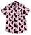 Black Cat Print Short Sleeve Button-up Shirt, pink