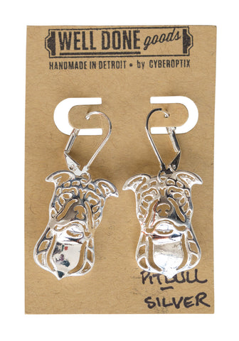 Pitbull Silver Dangle Earrings, Well Done Goods