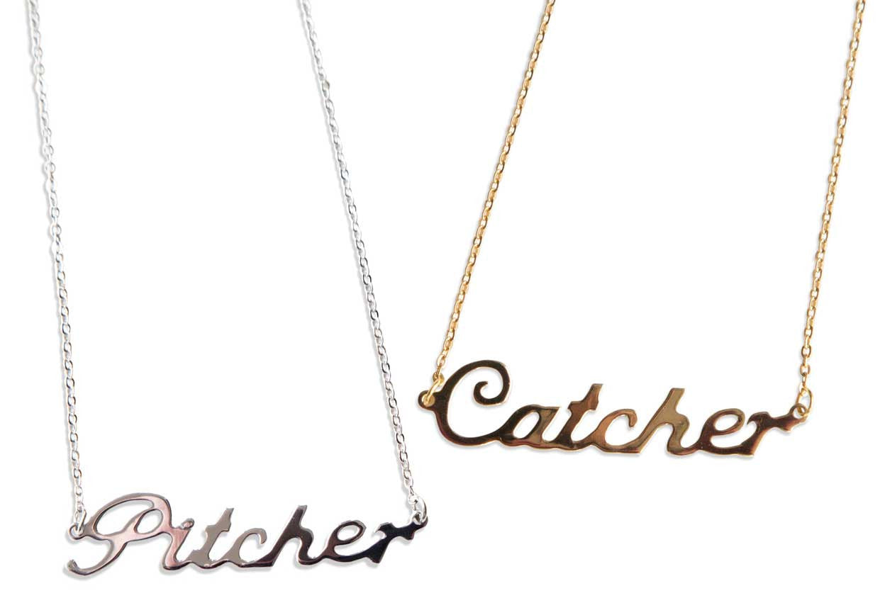 Pitcher Script Necklace, Baseball Theme Pendant