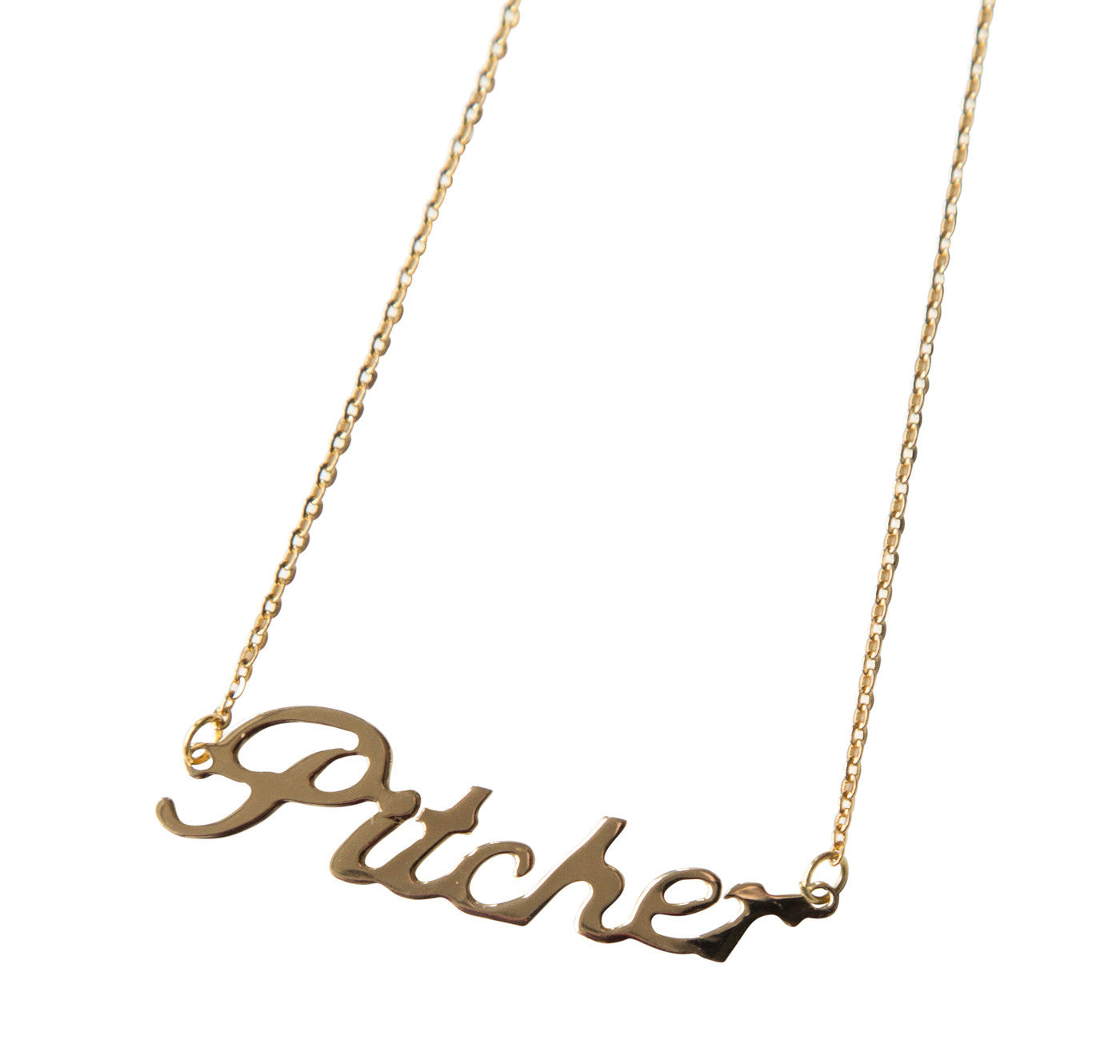 Pitcher Script Necklace, Baseball Theme Pendant