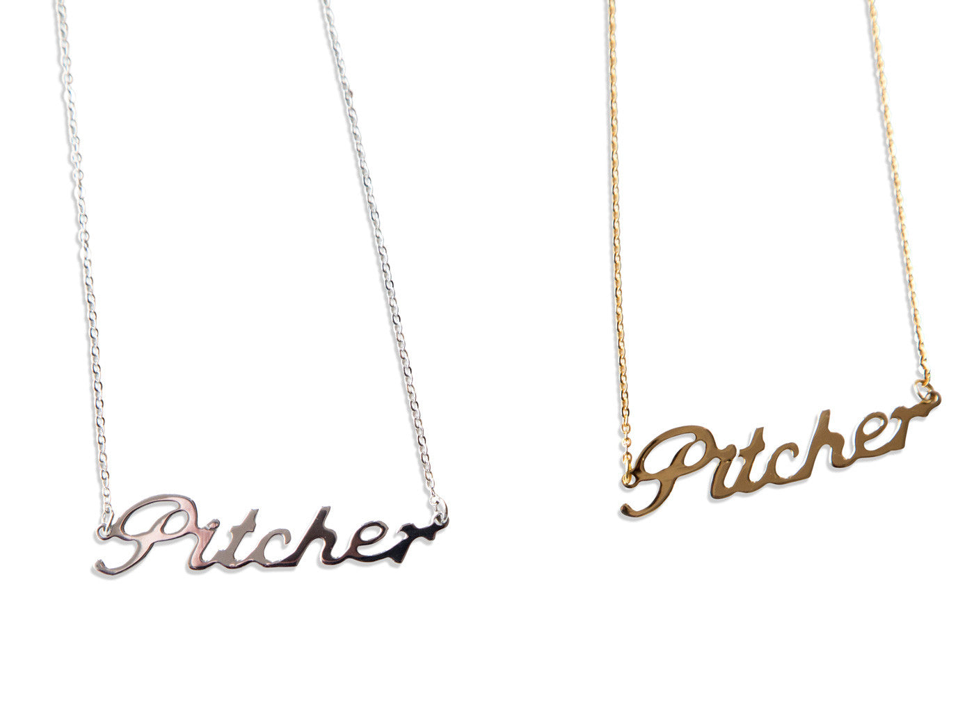 Pitcher Script Necklace, Baseball Theme Pendant