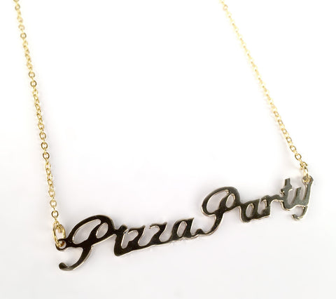 Pizza Party Script Necklace, Snack Theme Pendant. Well Done goods by Cyberoptix