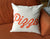 Pizza Pillow. Orange silkscreen on natural cotton. Well Done Goods.