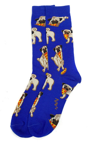 Pizza Pug Men's Socks, Blue