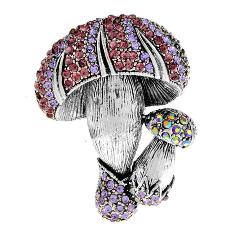 Large Mushroom Rhinestone Brooch, purple