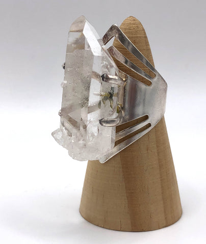 Quartz Crystal Point Ring. Adjustable Raw Stone Ring, Geometric Band