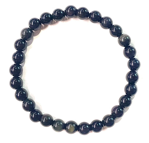 Rainbow Obsidian Round Stone Bead Mala Bracelet
