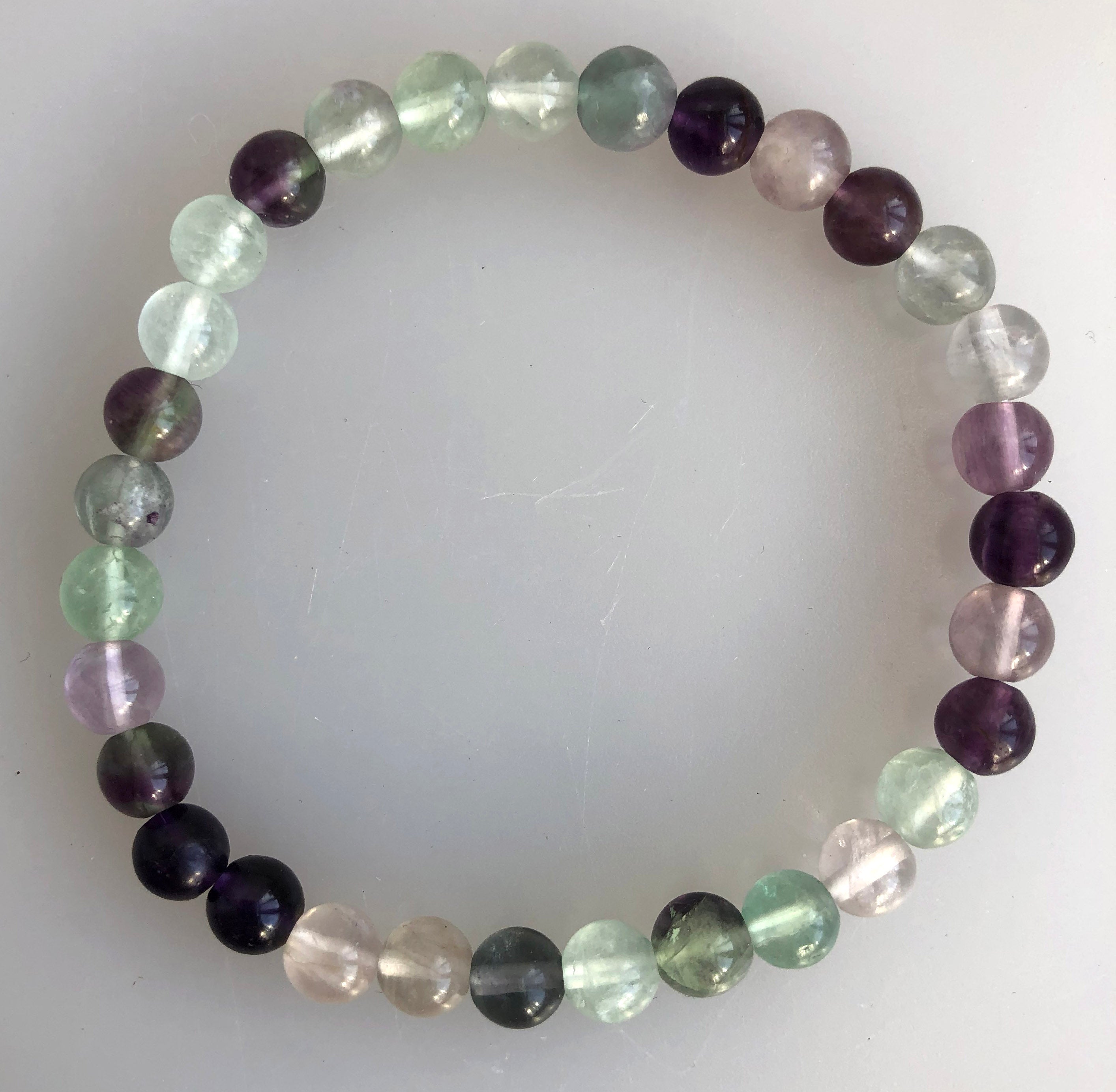 Rainbow Fluorite Stone Bead Mala Stretch Bracelet - Well Done Goods, by  Cyberoptix