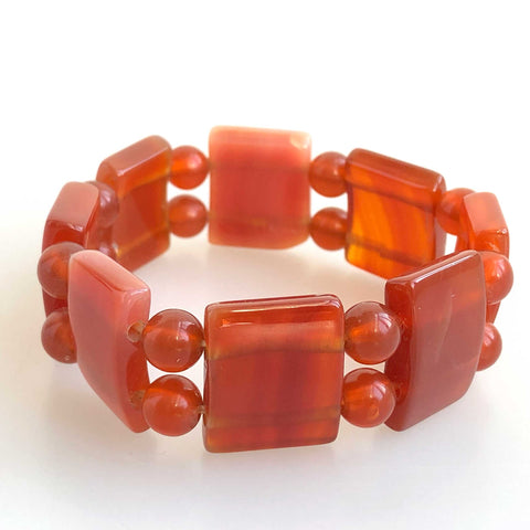 Red Agate, Large Flat Stone Bead Stretch Bracelet