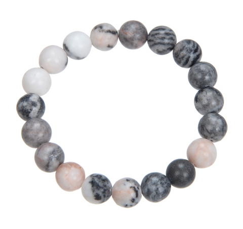 Rhodonite Bead Bracelet, Natural Stone Stretch Mala Bracelet