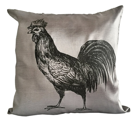 Silver Rooster Throw Pillow, Proud Prancing Cock! by Well Done Goods