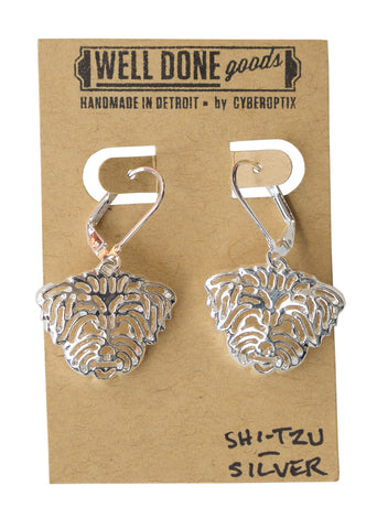 Shi Tzu Silver Dangle Earrings, Well Done Goods