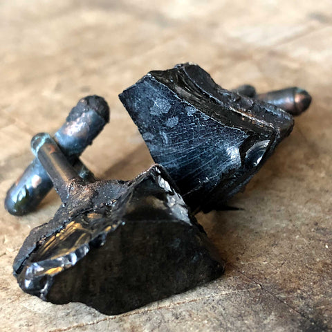 Noble Shungite Electroformed Cufflinks, black oxidized copper