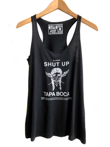 Shut Up! Gossip-Squashing Print Hoodoo Candle. Tank Top, Women's Racerback Black Tank