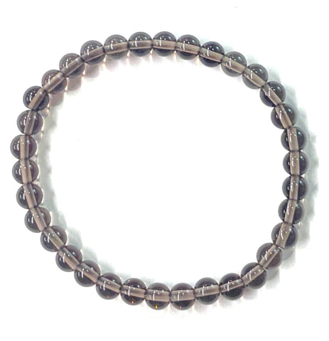 Smoky Quartz Round Stone Bead Mala Stretch Bracelet