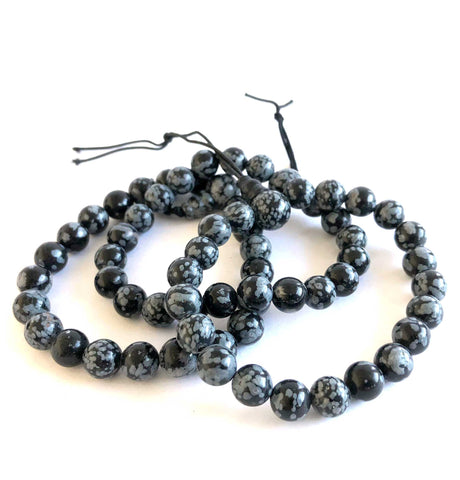 Snowflake Obsidian Stone Bead Mala Bracelet