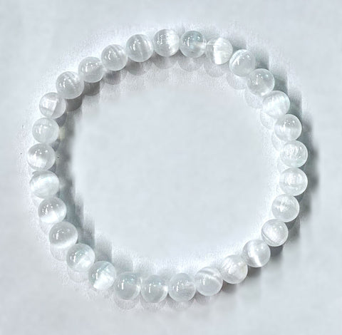 Selenite Round Stone Bead Mala Stretch Bracelet