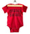 Technics and Chill Baby Onesie, red on black. Well Done Goods