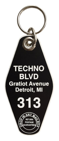 Techno BLVD Motel Style Keychain Tag, Black and White, by Well Done Goods