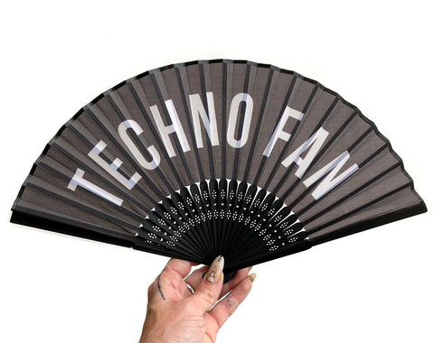 Techno Fan. Printed black silk hand fan, by Well Done Goods