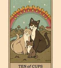 Cat Tarot Tapestry, The Ten Of Cups. 39"x27" Cat Family Fabric Wall Hanging