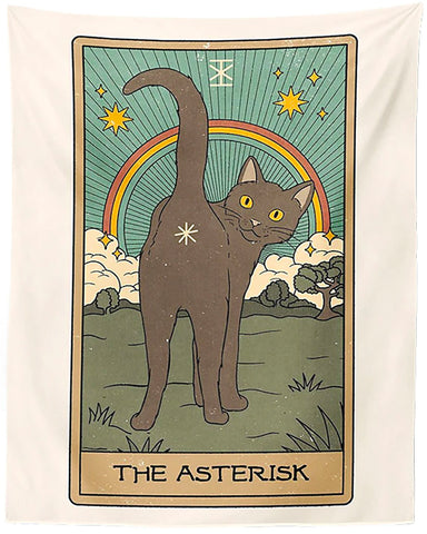 Cat Tarot Tapestry, The Asterisk. 39"x27" Grey Cat Fabric Wall Hanging